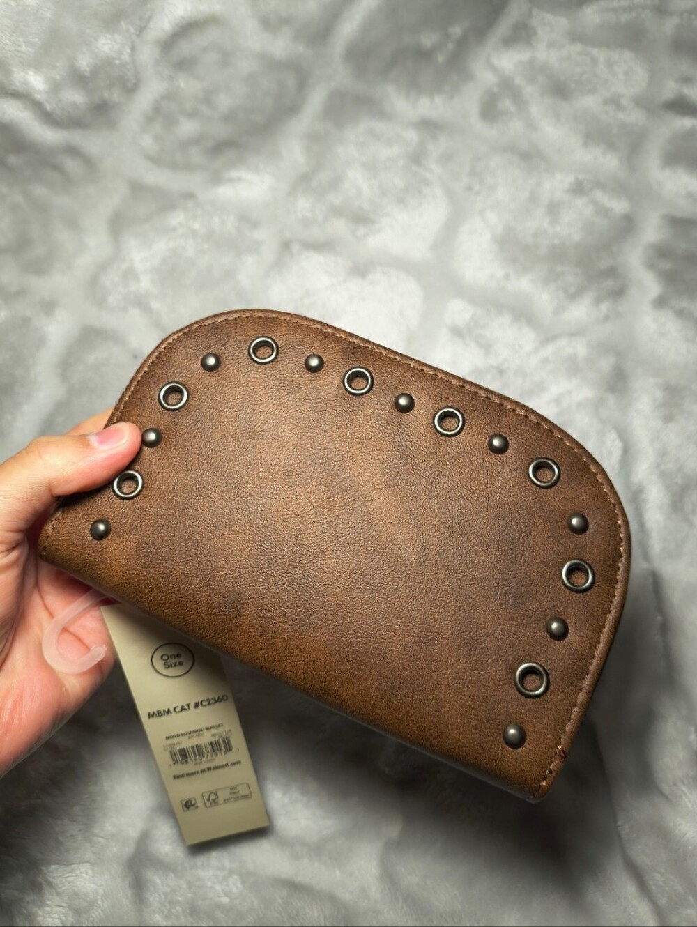 No Boundaries Brown Womens Moto Studded Round Wallet NWT